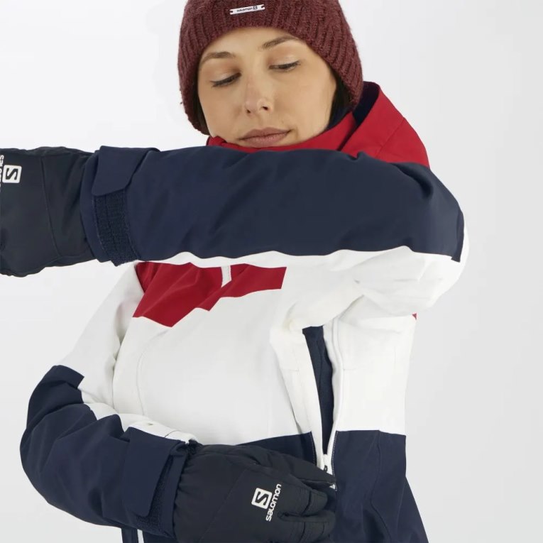 Red / White / Navy Salomon Slalom Insulated Hoodie Women's Ski Jackets | PH 93546R